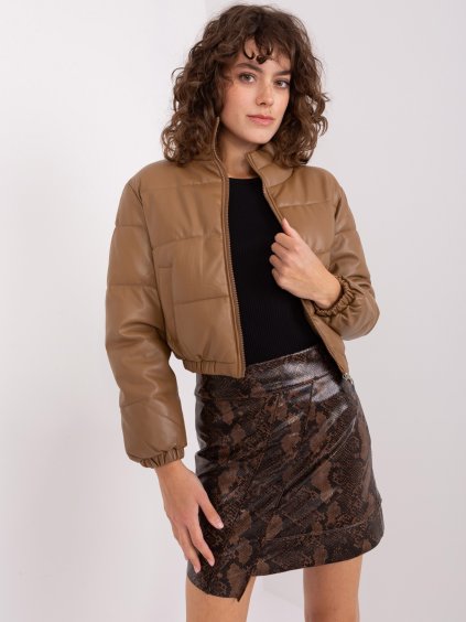Hnedá prešívaná crop bunda