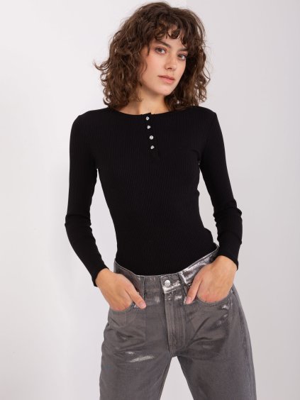 Čierne rebrované tričko s gombíkmi