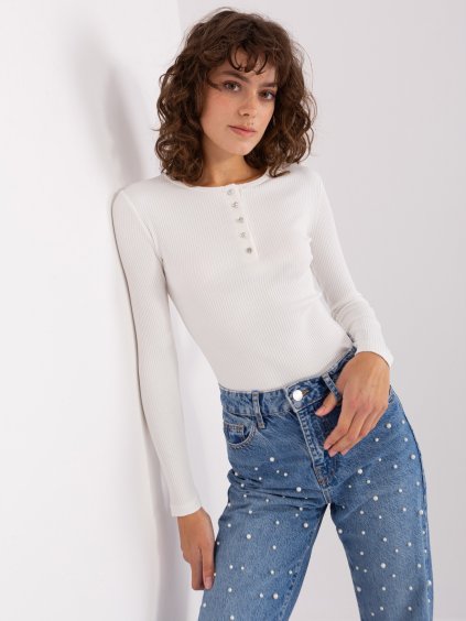 Smotanové rebrované tričko s gombíkmi