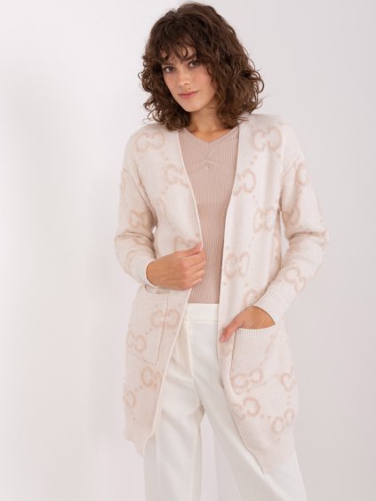 Smotanový kardigán s béžovými vzormi a vreckami