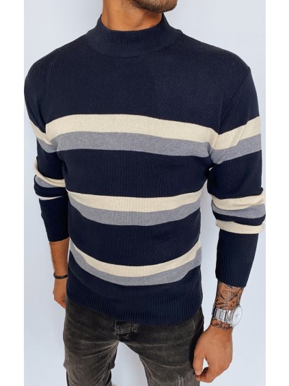Pánsky sveter s rolákom - tmavomodrá/sivá/biela