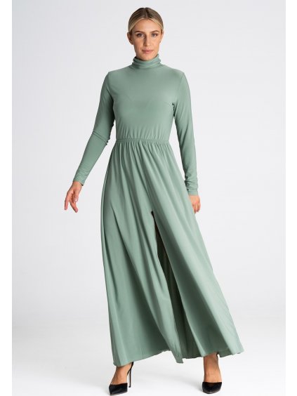 Svetlozelené maxi šaty s rolákom