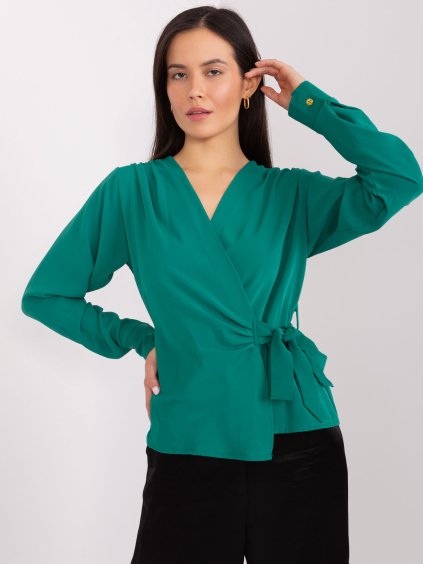 Tmavozelená zavinovacia blúzka s mašľou