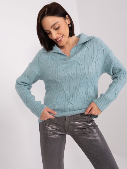Mintový sveter s golierom