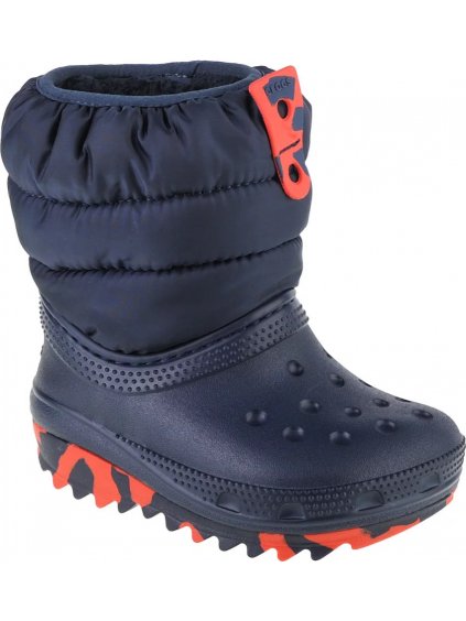 Tmavomodré chlapčenské snehule Crocs Classic Neo Puff Boot Toddler