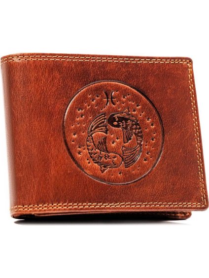 Peterson Hnedá kožená peňaženka s vyrazeným znamením zverokruhu - ryby W129