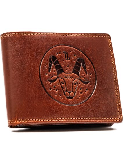 Peterson Hnedá kožená peňaženka s vyrazeným znamením zverokruhu - kozorožec W128