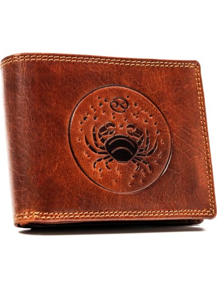 Peterson Hnedá kožená peňaženka s vyrazeným znamením zverokruhu - rak W127