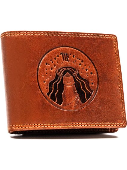 Peterson Hnedá kožená peňaženka s vyrazeným znamením zverokruhu - panna W123