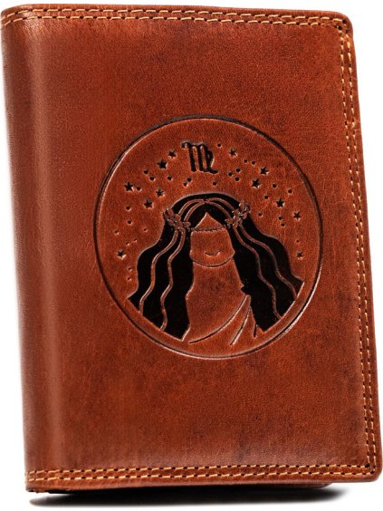 Peterson Hnedá kožená peňaženka s vyrazeným znamením zverokruhu - panna W117