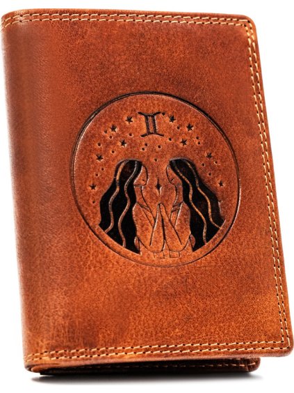 Peterson Hnedá kožená peňaženka s vyrazeným znamením zverokruhu - blíženec W115
