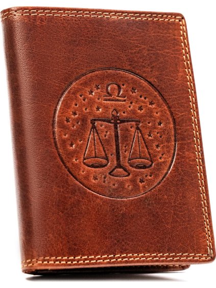 Peterson Hnedá kožená peňaženka s vyrazeným znamením zverokruhu - váhy W113