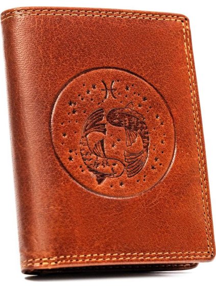 Peterson Hnedá kožená peňaženka s vyrazeným znamením zverokruhu - ryby W110