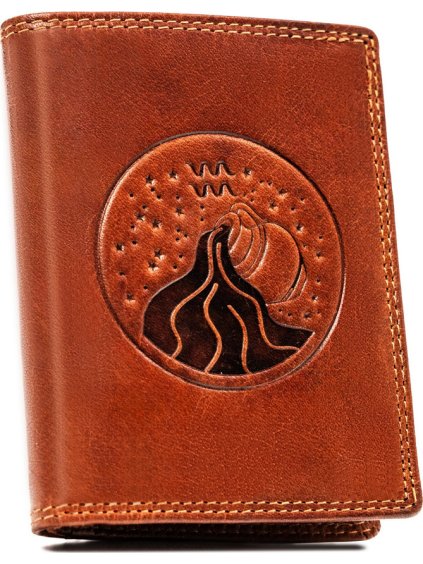 Peterson Hnedá kožená peňaženka s vyrazeným znamením zverokruhu - vodnár W108