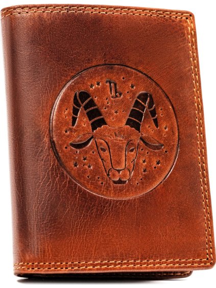 Peterson Hnedá kožená peňaženka s vyrazeným znamením zverokruhu - kozorožec W107