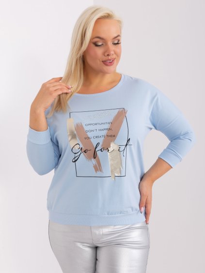 Svetlomodré tričko s potlačou a 3/4 rukávom