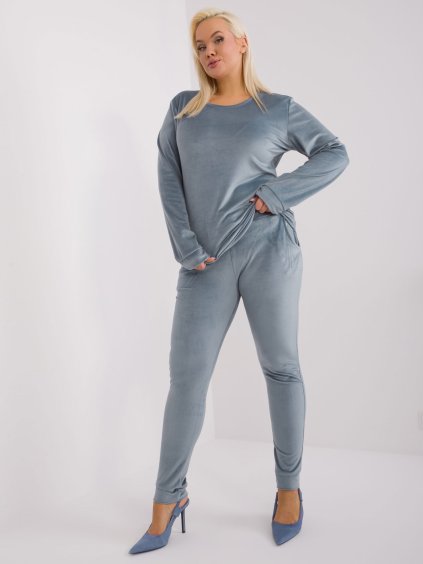 Sivo-modrá velúrová súprava bez kapucne