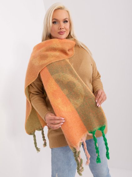 Oranžovo-zelený šál s vrkočmi a vzormi