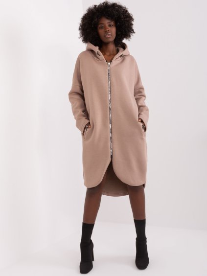 Tmavobéžová dlhá asymetrická mikina