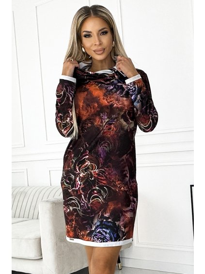 Hnedé vzorované šaty s golierom ALISON