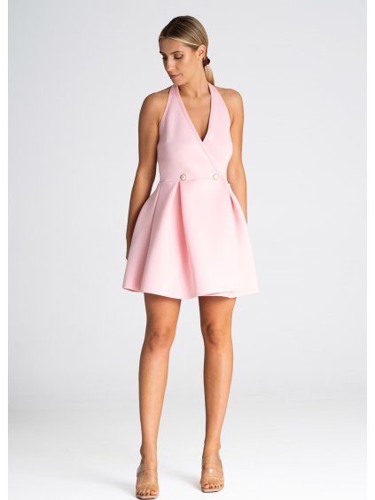 Svetloružové mini šaty s rozšírenou sukňou