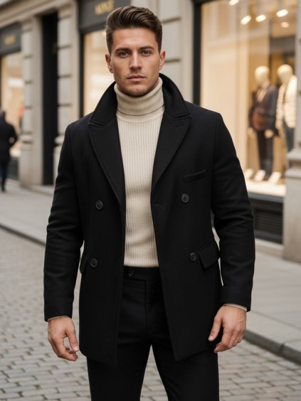 Čierny pánsky kabát (Veľkosť M)