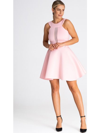 Svetloružové mini šaty s priesvitnou vsadkou