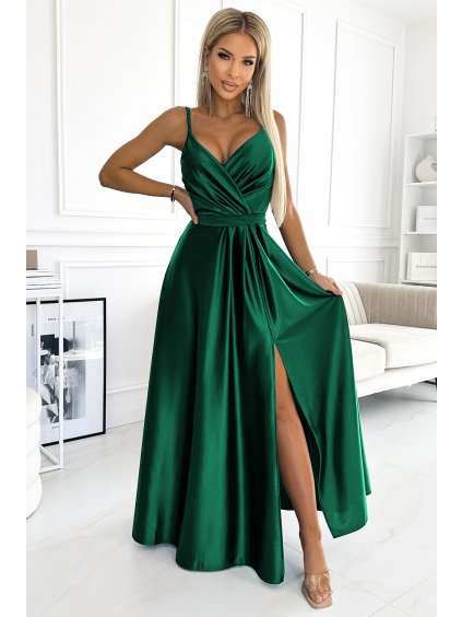 Tmavozelené lesklé maxi šaty JULIET