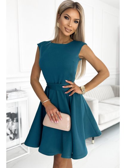 Elegantné zeleno-modré rozšírené šaty XENIE