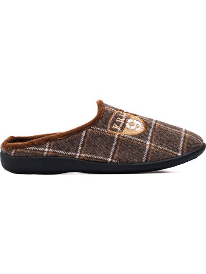 Pánske hnedé kárované šľapky