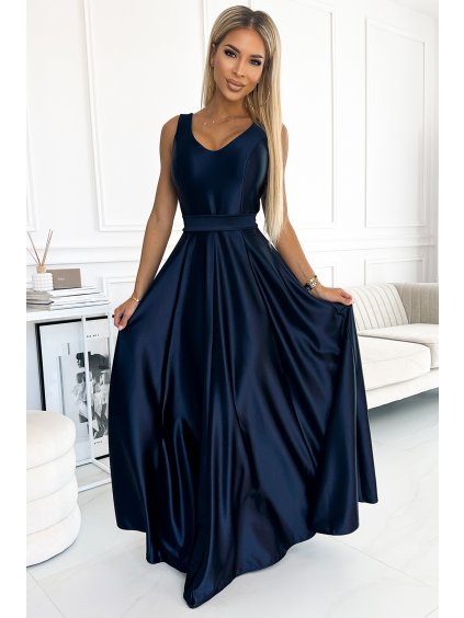 Tmavomodré spoločenské maxi šaty CINDY