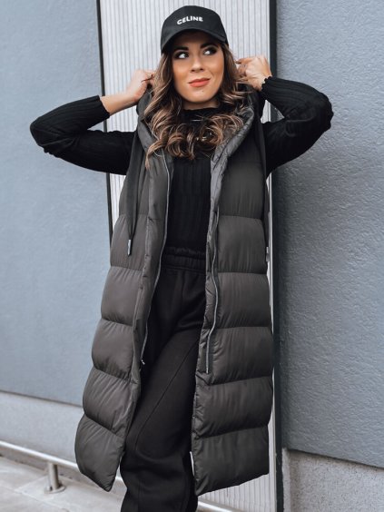 Čierna dlhá prešívaná vesta NEEKO