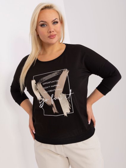 Čierne tričko s potlačou a 3/4 rukávom
