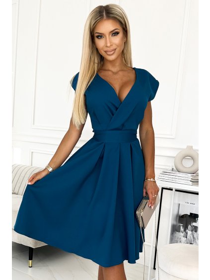 Modré šaty s obálkovým výstrihom SCARLETT