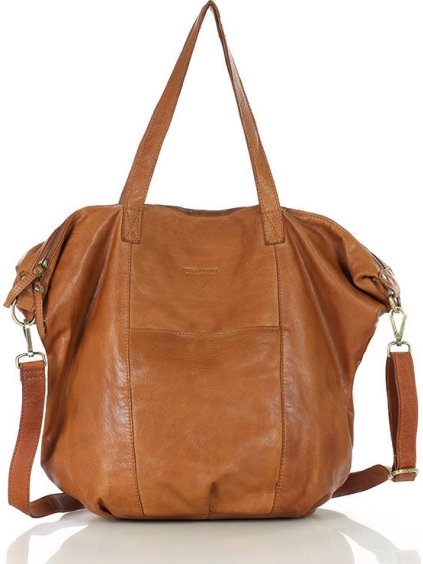 MARCO MAZZINI Karamelová kožená shopper bag s pletenou vsadkou (Veľkosť ONE SIZE)