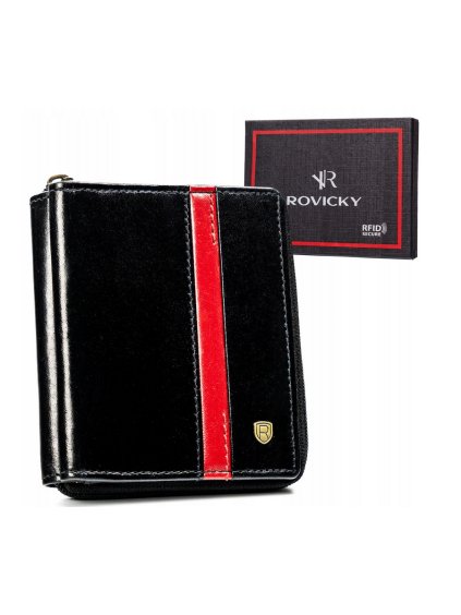 Rovicky Čierna malá kožená peňaženka s pruhom L218