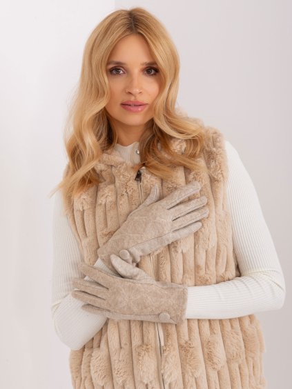 Béžové rukavice s ozdobným gombíkom