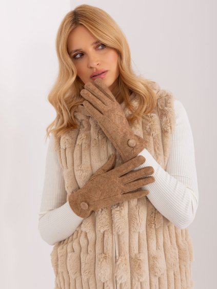 Camel rukavice s ozdobným gombíkom