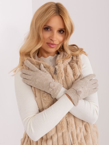 Béžové zimné rukavice s ozdobou