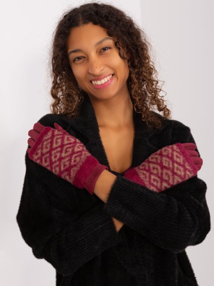 Bordové rukavice so vzorom