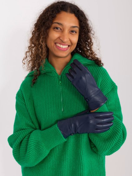 Tmavomodré koženkové rukavice