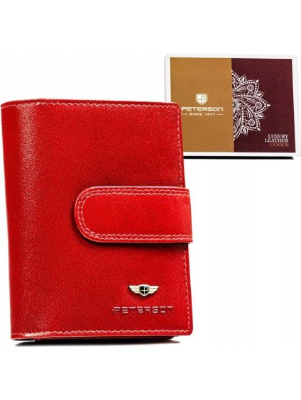 Peterson Červená kožená peňaženka na patentku a zips Y577