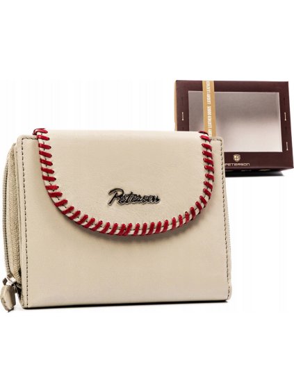 Peterson Sivá stredná kožená peňaženka s prešívaním Y442
