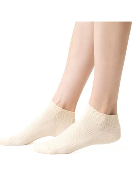 Krémové členkové rebrované dámske ponožky Art.137 MW003, CREAMY