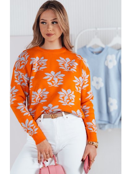 Oranžový dámsky sveter so vzorom SWEET BUNNY