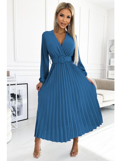 Modré plisované midi šaty VIVIANA