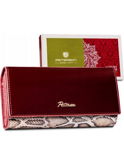 Peterson Červená kožená peňaženka s potlačou hadej kože Y590