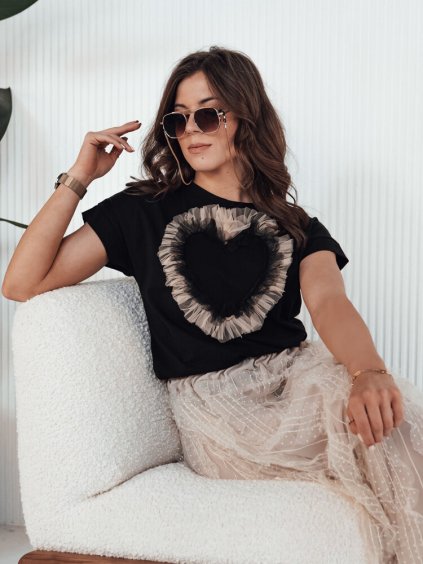 Čierne tričko s aplikáciou srdca TICKER