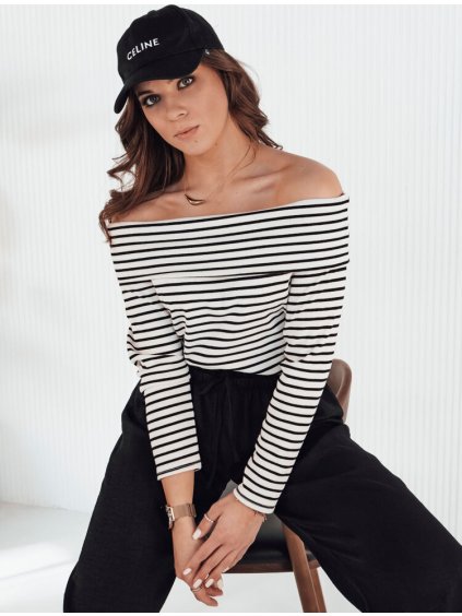 Béžovo-čierna pruhovaná blúzka so spadnutými ramenami TESSO