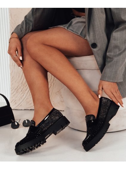 Čierne mokasíny s kamienkami OTERO